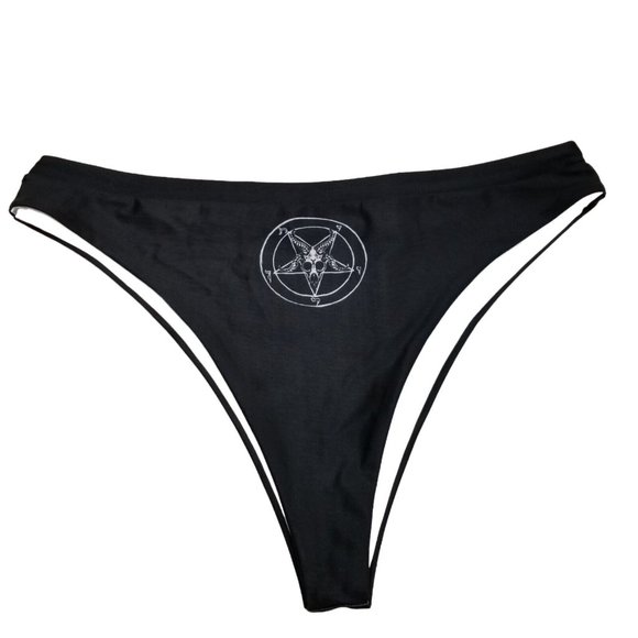 Baphomet 666 Satanic Tank Swim Top Cheeky Bottoms Bikini Swimsuit 3X Black White - Picture 13 of 15